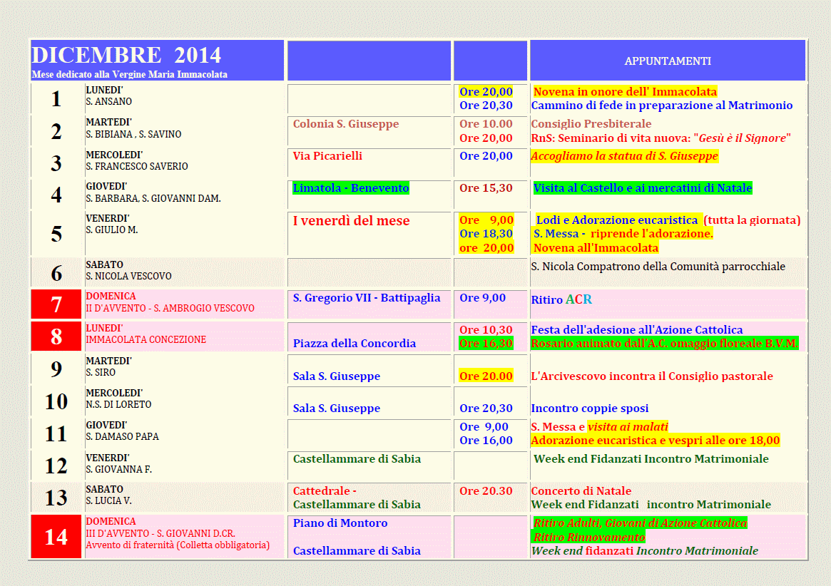 Agenda Novembre 2014
